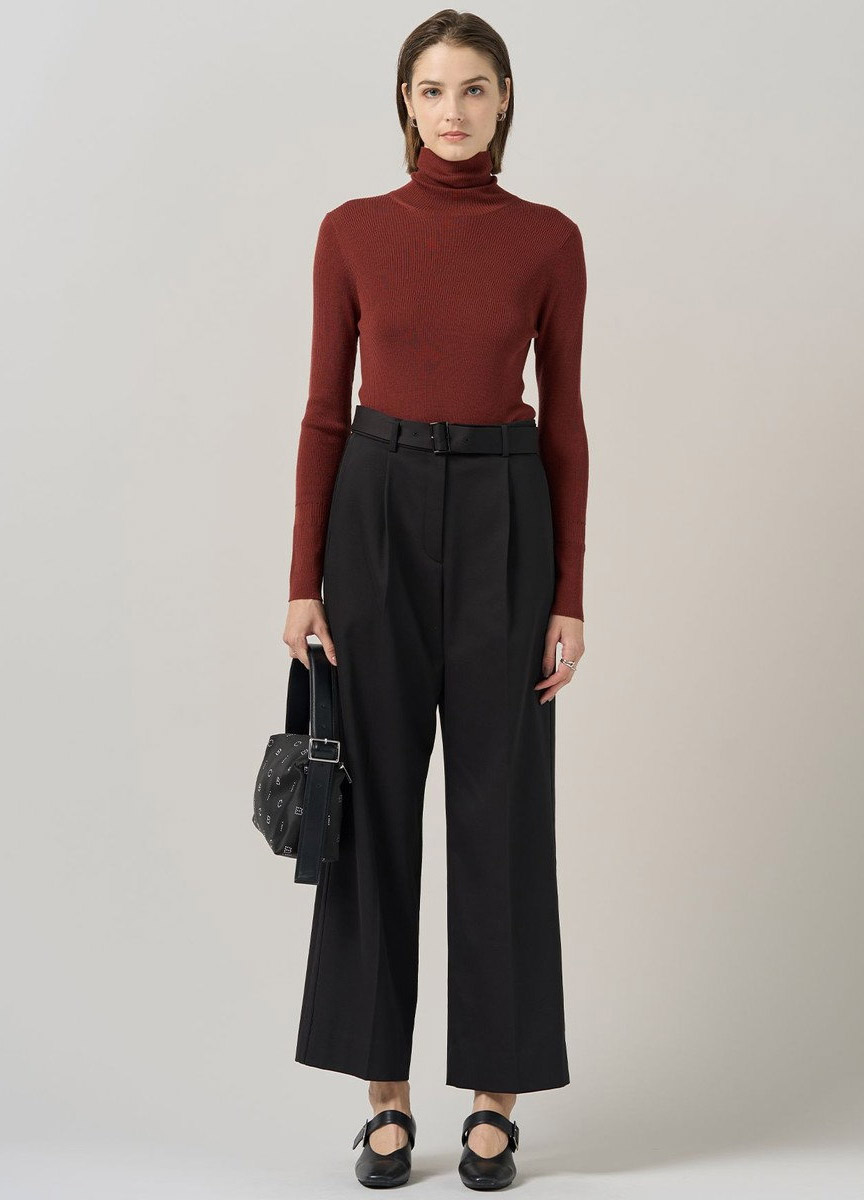 緞光簡約腰帶長寬褲